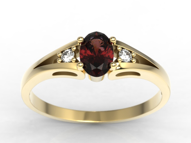 Pierścionek z żółtego złota JP-22Z z granatem i diamentami 0,04 ct.