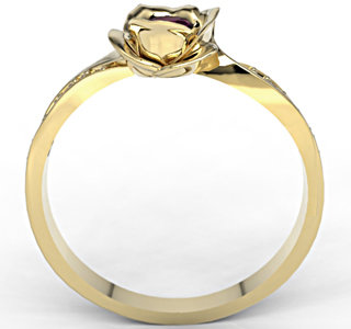 Pierścionek z żółtego złota w kształcie róży z rubinem i diamentami LP-4221Z-R