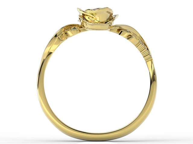 Pierścionek z żółtego złota w kształcie róży ze szmaragdem i diamentami LP-7715Z