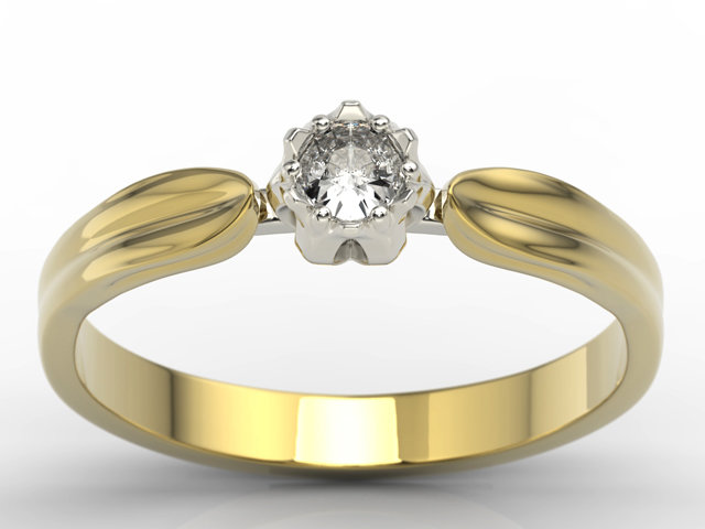 Pierścionek zaręczynowy w kształcie konwalii AP-4016ZB z żółtego i białego złota z brylantem. 