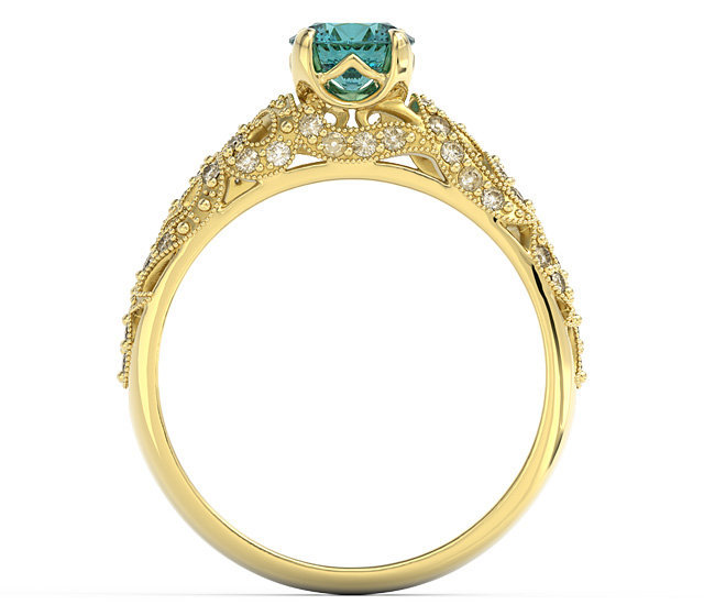 Pierścionek zaręczynowy z charakterem, wykonany z żółtego złota z zirconem i diamentami BP-50Z