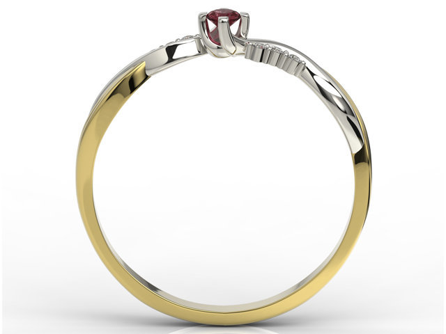 Pierścionek zaręczynowy z żółtego i białego złota z rubinem i diamentami 0,03 ct wzór AP-7009ZB