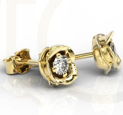 Zestaw z żółtego złota w kształcie róży z diamentami LP-4221Z-R