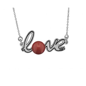 Naszyjnik ze srebra z napisem LOVE i perłą Swarowski Elements (czerwoną)