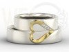 Obrączki ślubne z sercem, z białego palladowego i żółtego złota, w damskiej diamenty (para) OB-01BZ-R