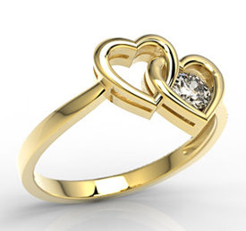 Pierścionek w kształcie dwóch serc z żółtego złota z diamentem LP-52Z