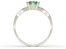 Pierścionek z białego złota z zielonym topazem w kształcie serca i diamentami LP-71B