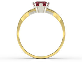 Pierścionek z żółtego i białego złota z czerwonym topazem w kształcie serca i cyrkoniami LP-71ZB