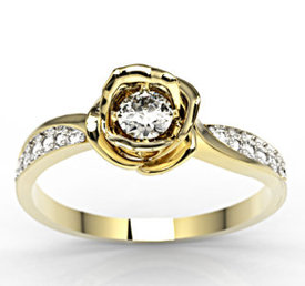 Pierścionek z żółtego złota w kształcie róży z diamentami LP-4221Z