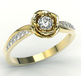 Pierścionek z żółtego złota w kształcie róży z diamentami LP-4234Z-R