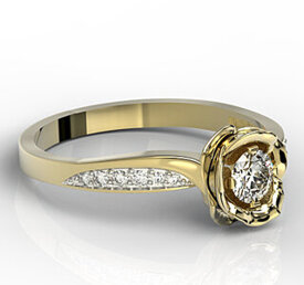 Pierścionek z żółtego złota w kształcie róży z diamentami LP-4234Z-R
