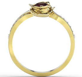 Pierścionek z żółtego złota w kształcie róży z rubinem i diamentami LP-4234B