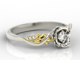 Pierścionek złoty w kształcie róży z białym szafirem i brylantami LP-7715BZ