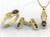 Zestaw: pierścionek, kolczyki i wisiorek z żółtego złota z szafirami BP-69Z-ZESTAW